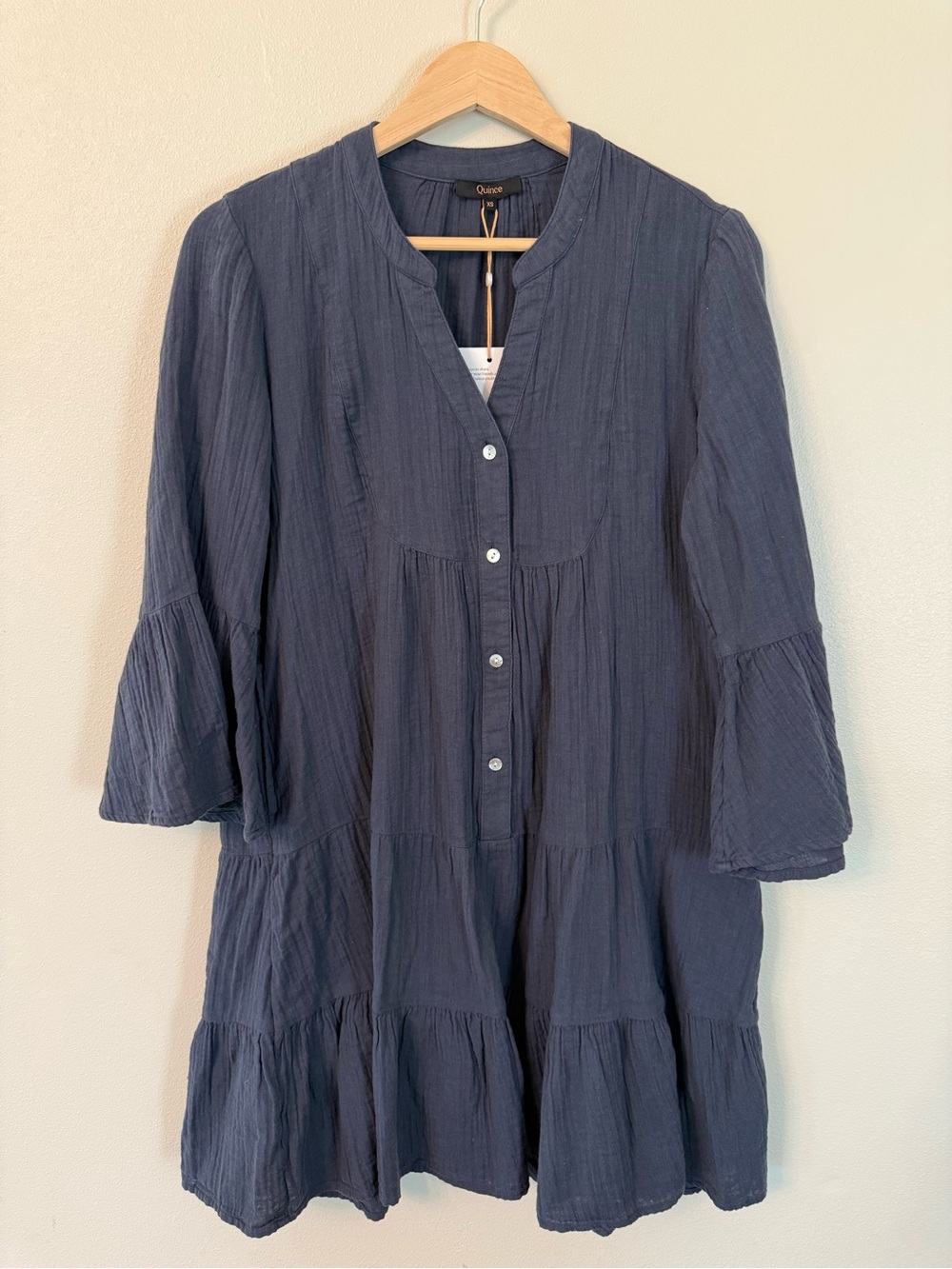 Quince Organic Cotton Gauze Tiered Mini Dress Indigo Blue XS NWT - Picture 4 of 7